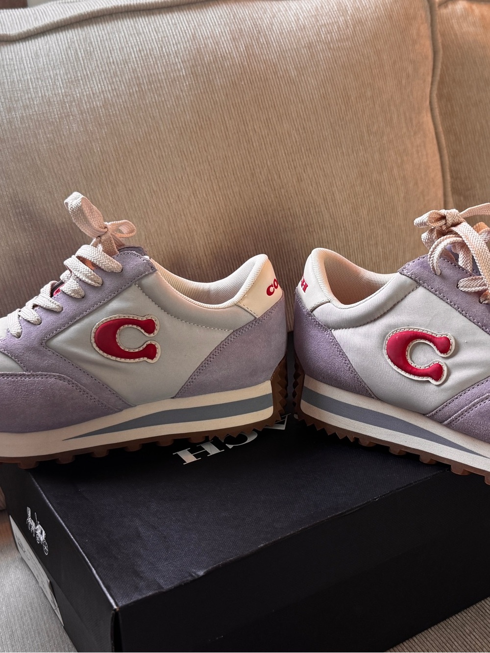 Coach Lavender and White C Logo Runner Sneakers - Picture 2 of 8